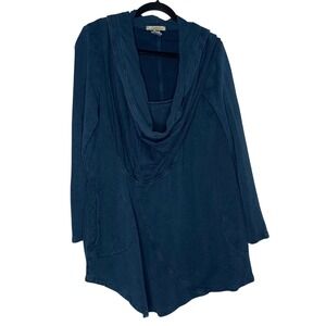 Prairie Underground Hoodie Women Medium Blue Excellent Asymmetric Cowl Neck Hemp
